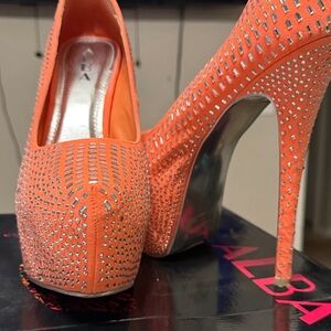 Alba Vibrant Orange Rhinestone Heels